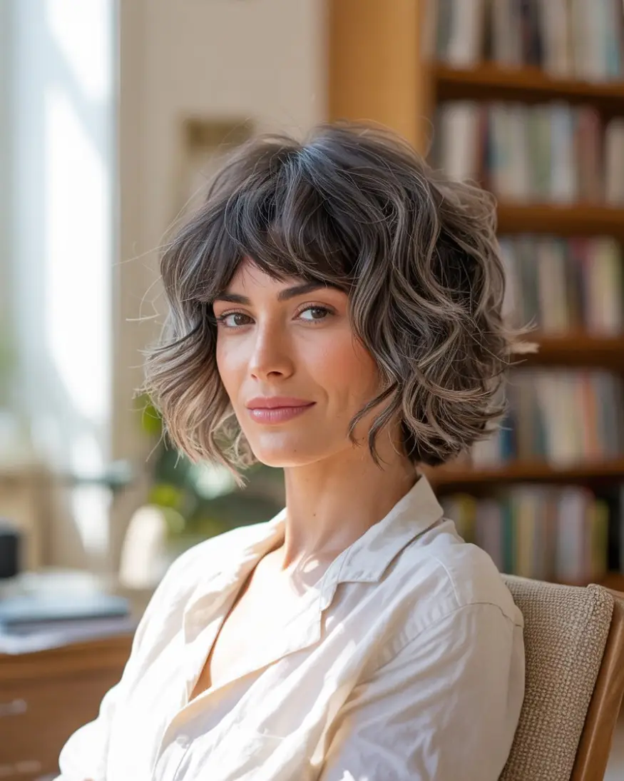 20 Timeless Salt & Pepper Hairstyles: Classic Styles with a Modern Twist 10 #9. Tousled Salt and Pepper Lob with Bangs