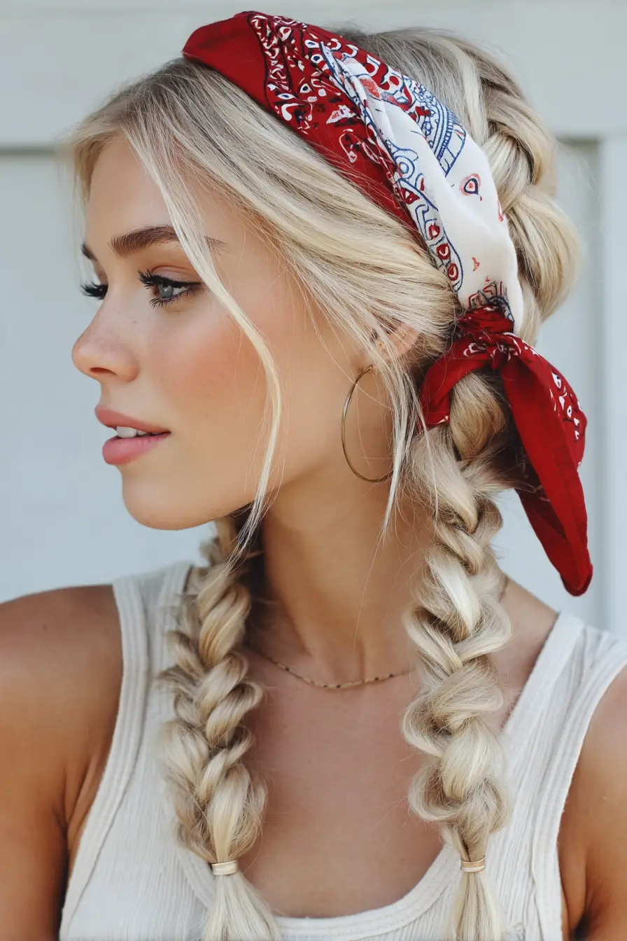 20 Bandana Hairstyles: Playful Looks to Refresh Your Everyday Style 3 Boho Braids with a Bandana Headwrap