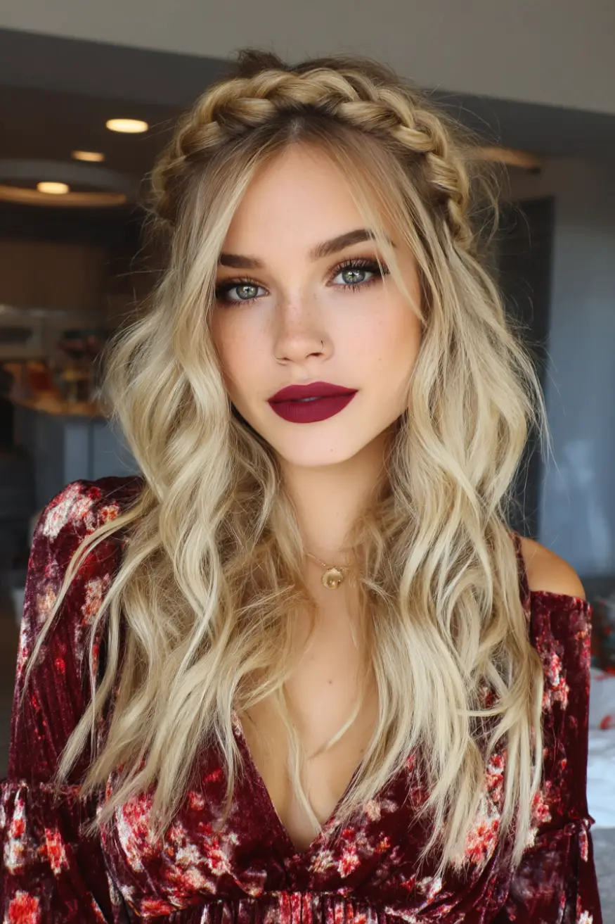 26 Bold Dance Hairstyles: Show-Stopping Styles for Stage and Studio 11 Boho Crown Braid with Loose Beachy Waves