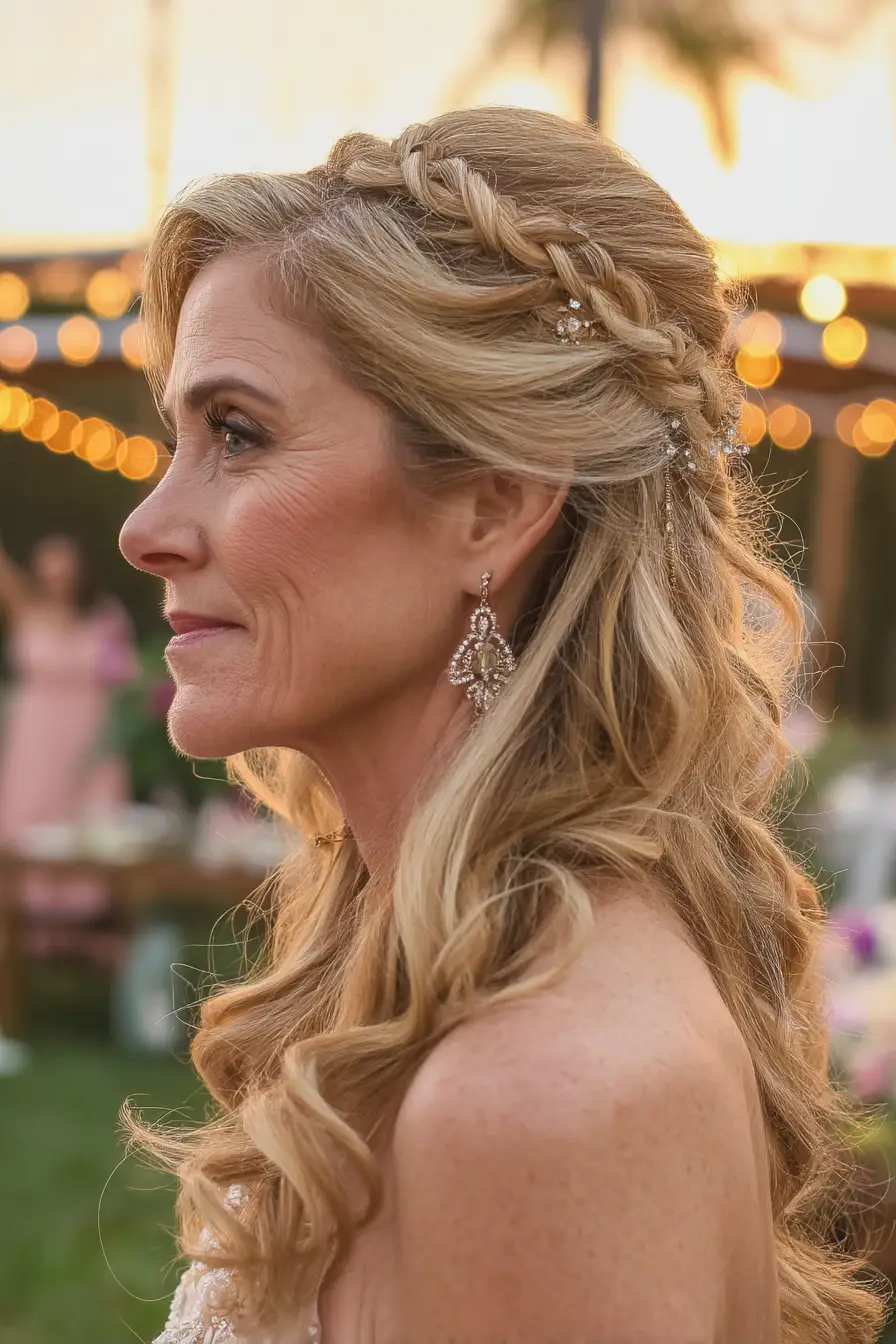 Braided Half-Up Curls with Crystal Pins