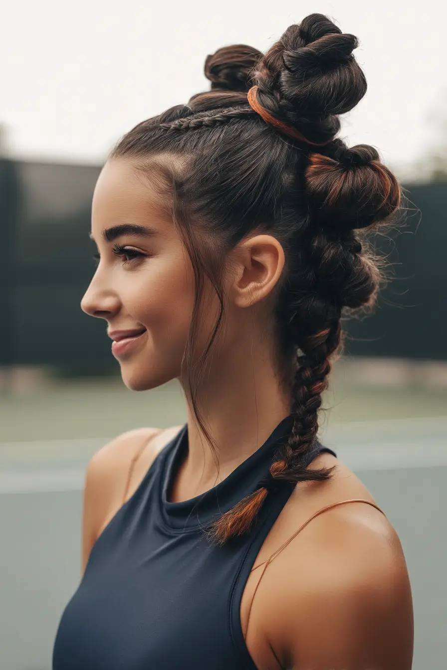 Braided Space Buns with Twisted Ends