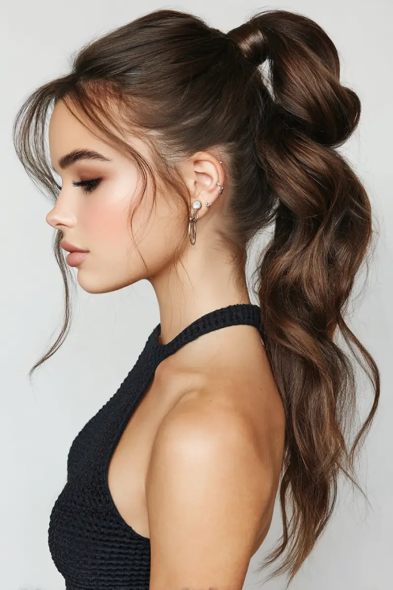 22 Refreshing Hairstyles for Swimming: Stylish Looks That Stay Put in the Water 18 Bubble Ponytail with Soft Tendrils