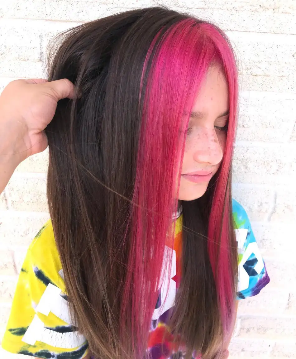 20 Stylish Hairstyles for Teenage Girls: Everyday Hair Inspo for School and Beyond 8 Chunky Magenta Face-Framing Highlights on Straight Brunette Hair