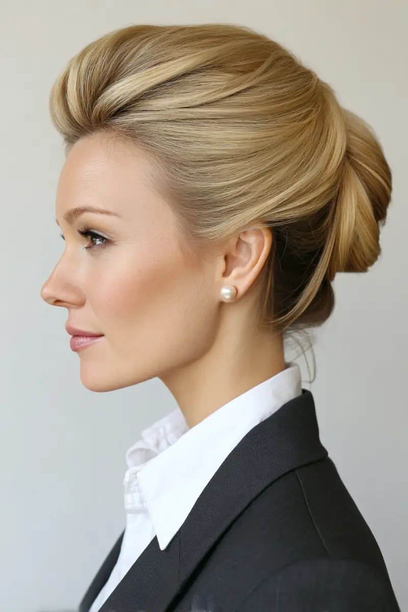 21 Stylish Hairstyles for Job Interviews: Sharp and Modern Looks to Stand Out 19 Classic French Twist with Voluminous Crown