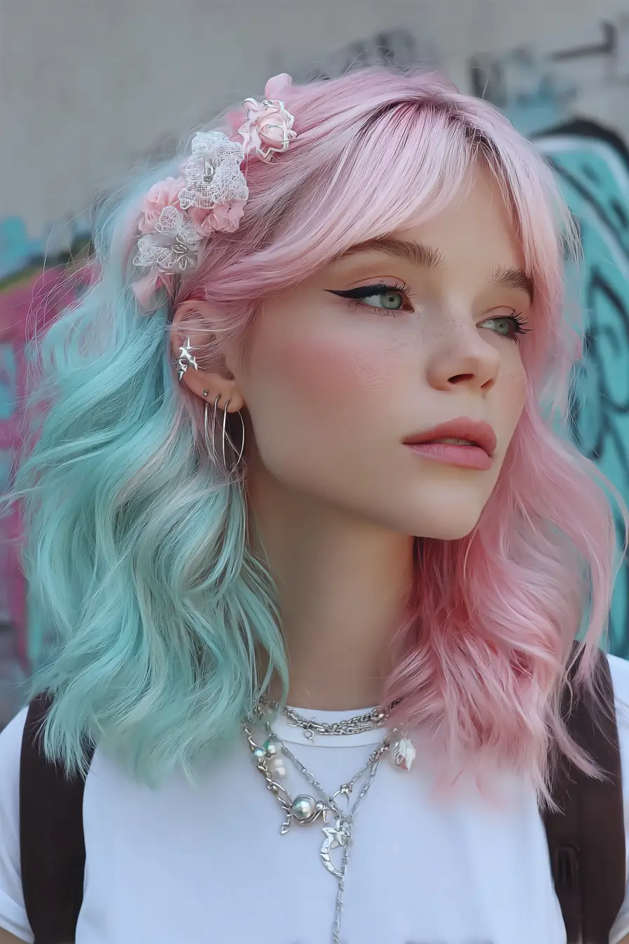 20 Stylish Hairstyles for Teenage Girls: Everyday Hair Inspo for School and Beyond 9 Cotton Candy Waves with Floral Hair Clips