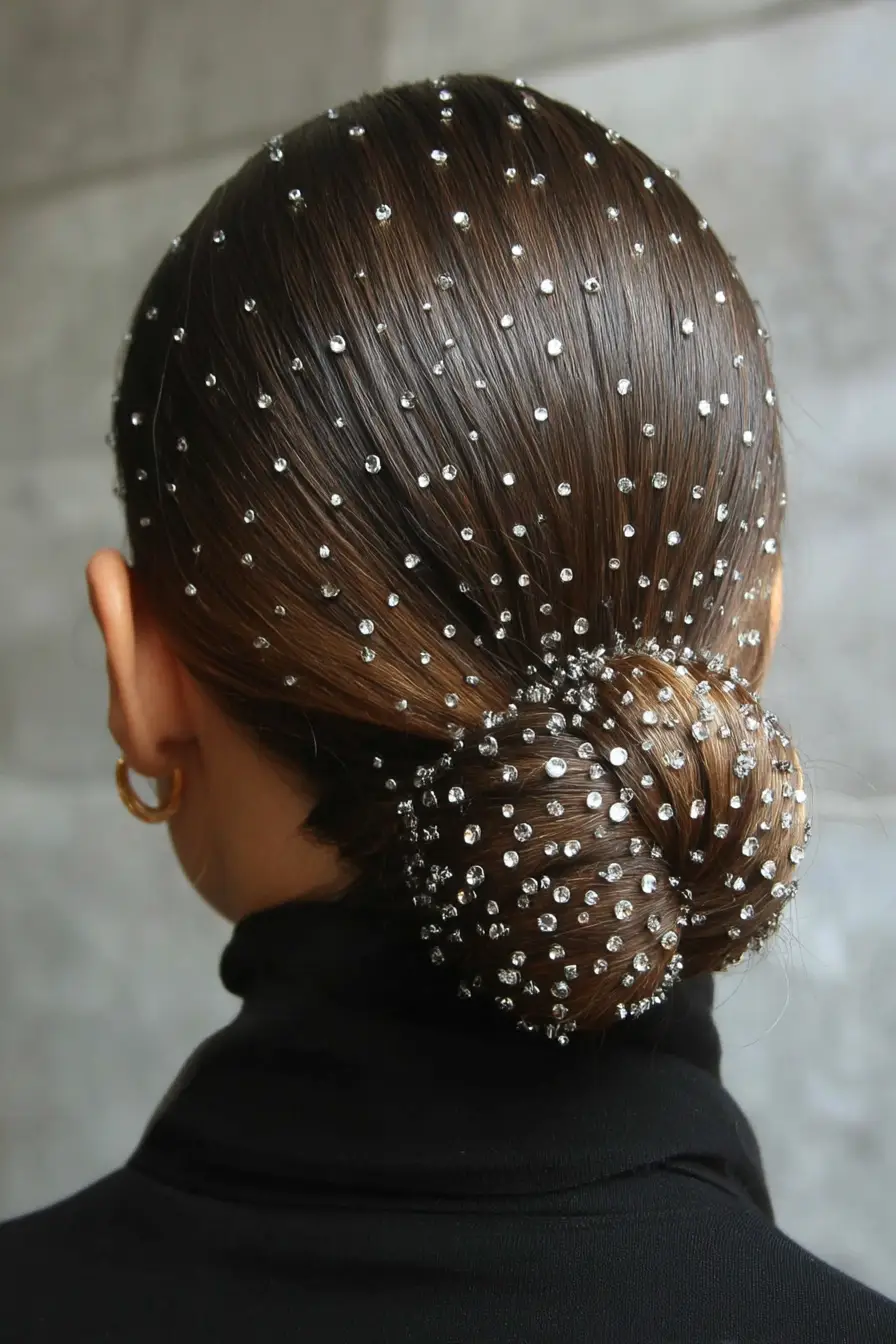 26 Bold Dance Hairstyles: Show-Stopping Styles for Stage and Studio 2 Crystal-Studded Sleek Ballet Bun