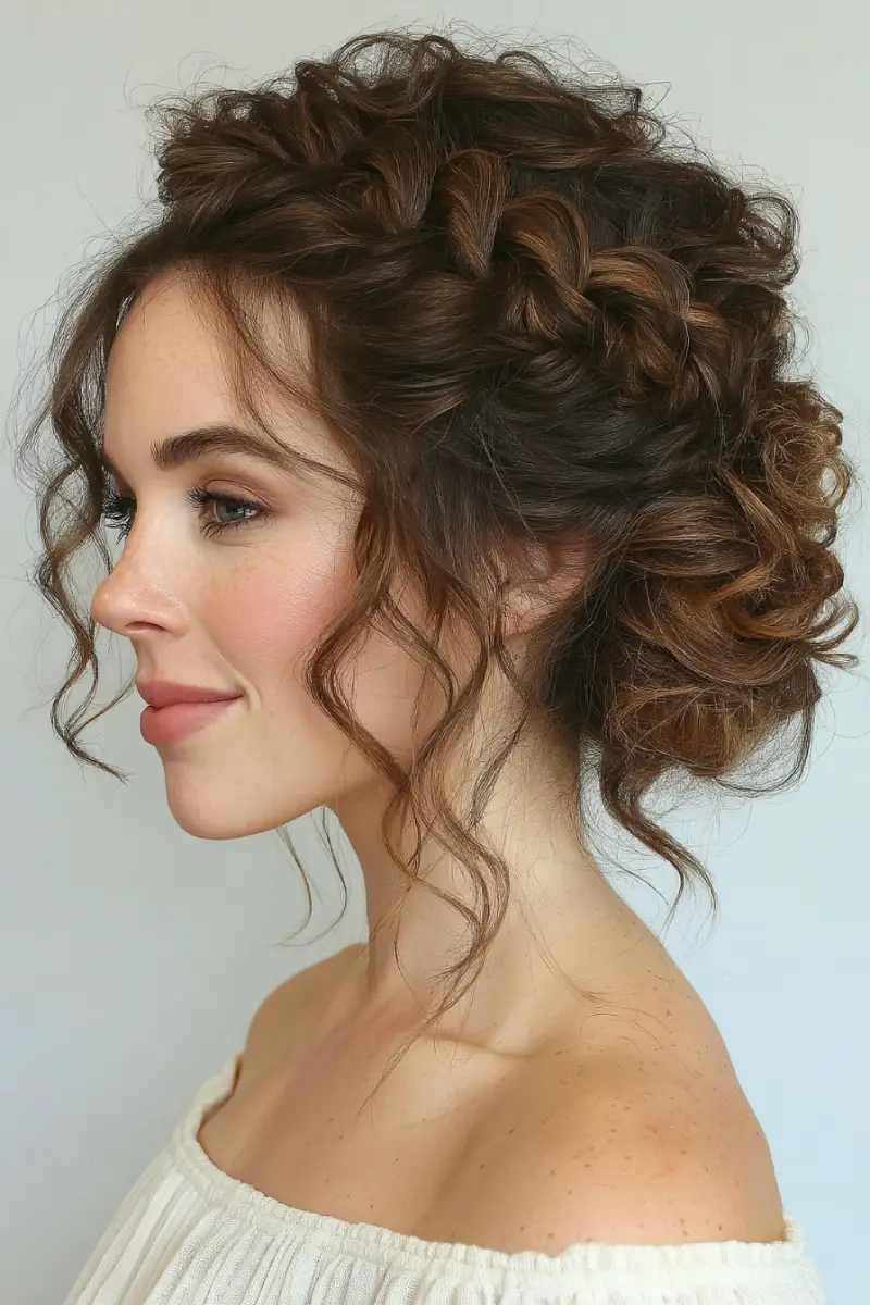 21 Stylish Hairstyles for Job Interviews: Sharp and Modern Looks to Stand Out 18 Curly Crown Braid with Voluminous Bun