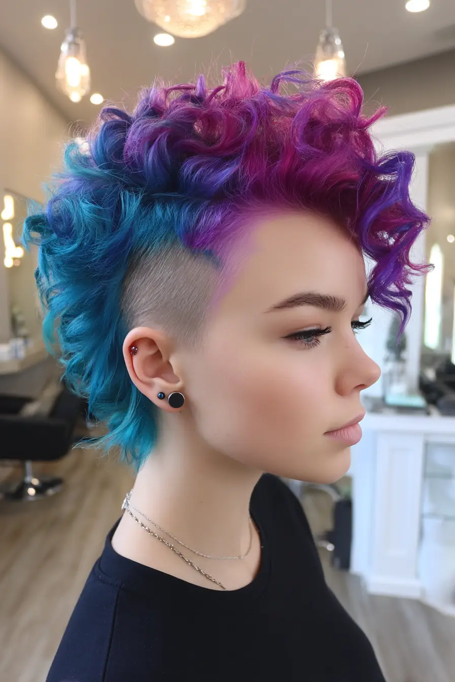 20 Stylish Hairstyles for Teenage Girls: Everyday Hair Inspo for School and Beyond 18 Curly Vivid Mohawk in Magenta and Teal
