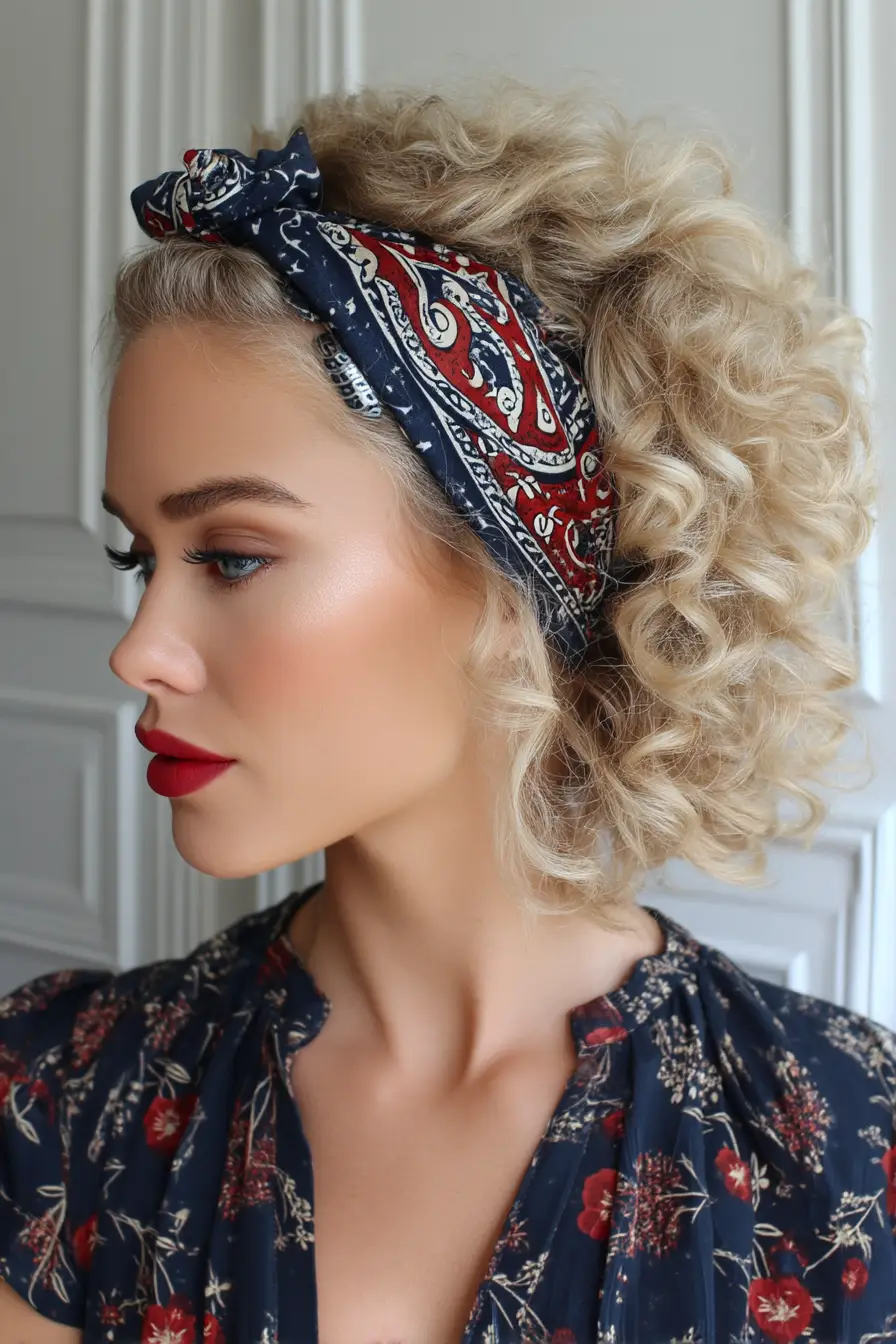 20 Bandana Hairstyles: Playful Looks to Refresh Your Everyday Style 15 Defined Curls with Navy Paisley Bandana Wrap