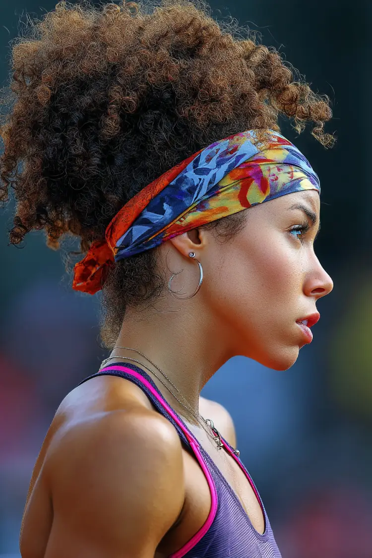 High Curls with Printed Head Wrap