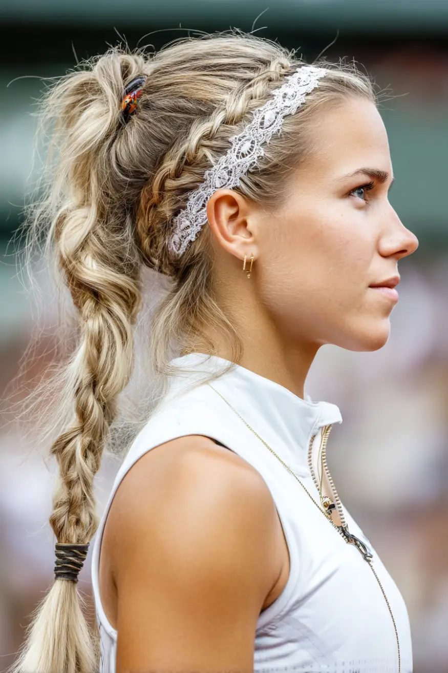 Lace Headband with Braided Ponytail Combo