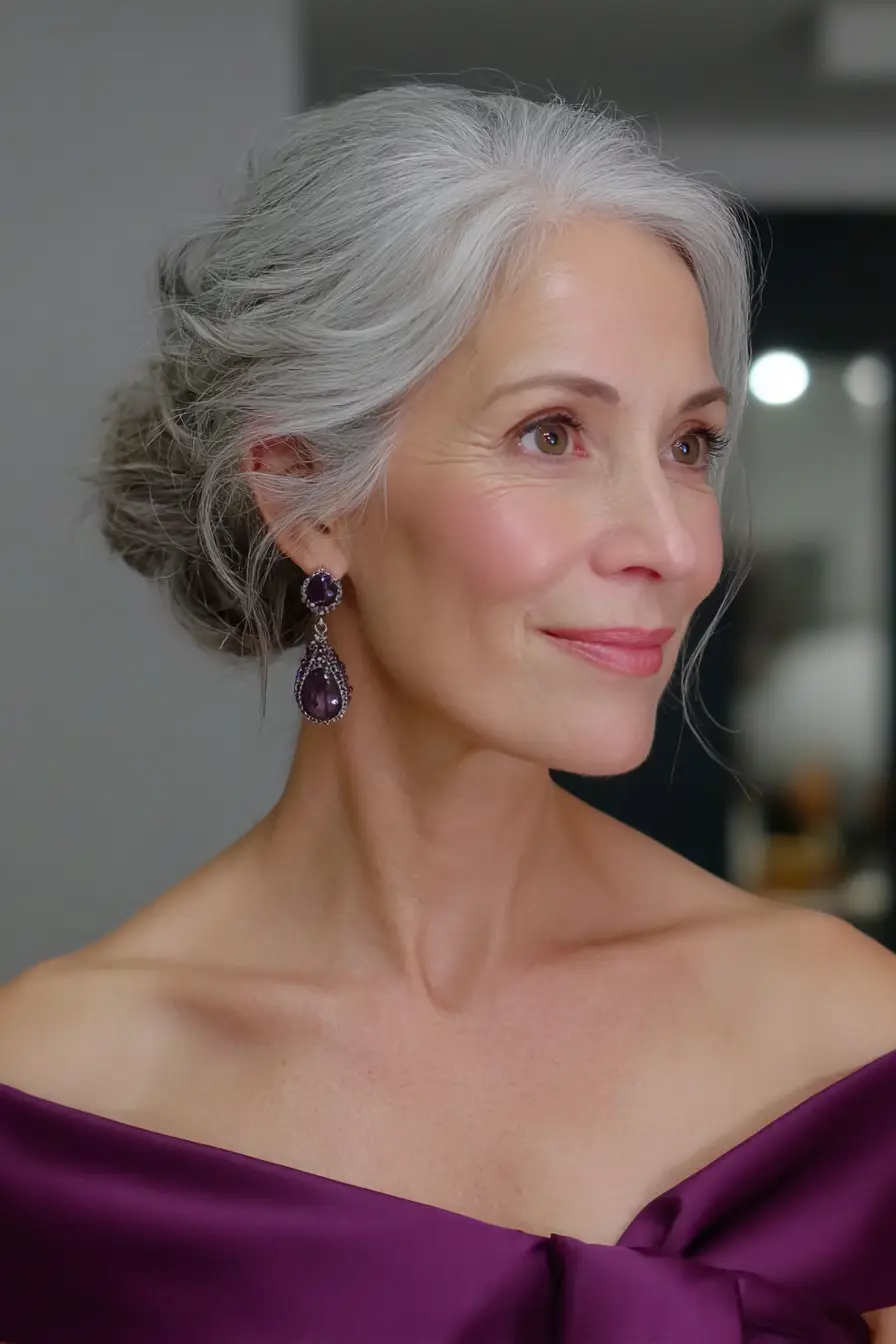 Low Textured Chignon with Soft Face-Framing Strands