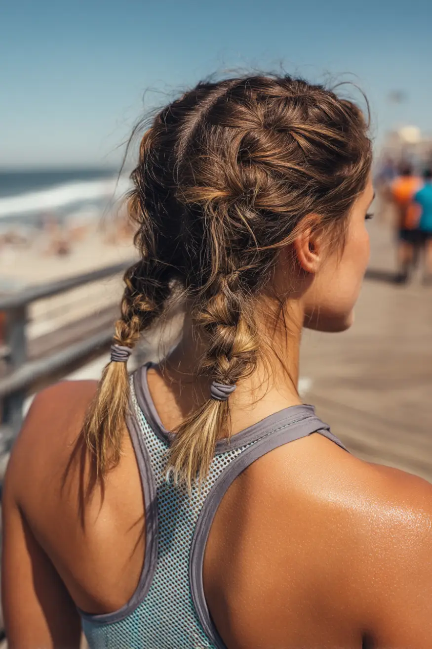 22 Refreshing Hairstyles for Swimming: Stylish Looks That Stay Put in the Water 11 Messy Double Braids for Beach and Boardwalk