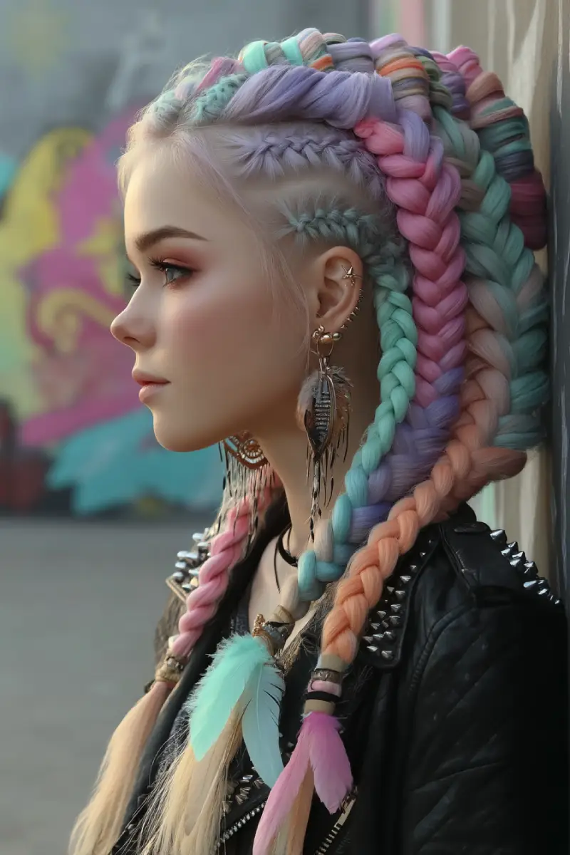 20 Stylish Hairstyles for Teenage Girls: Everyday Hair Inspo for School and Beyond 5 Mohawk Rainbow Braids with Feather Ends