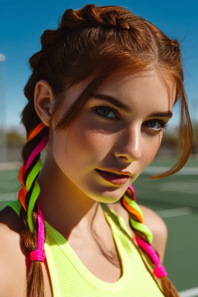 Neon Accent Braids with Center Part