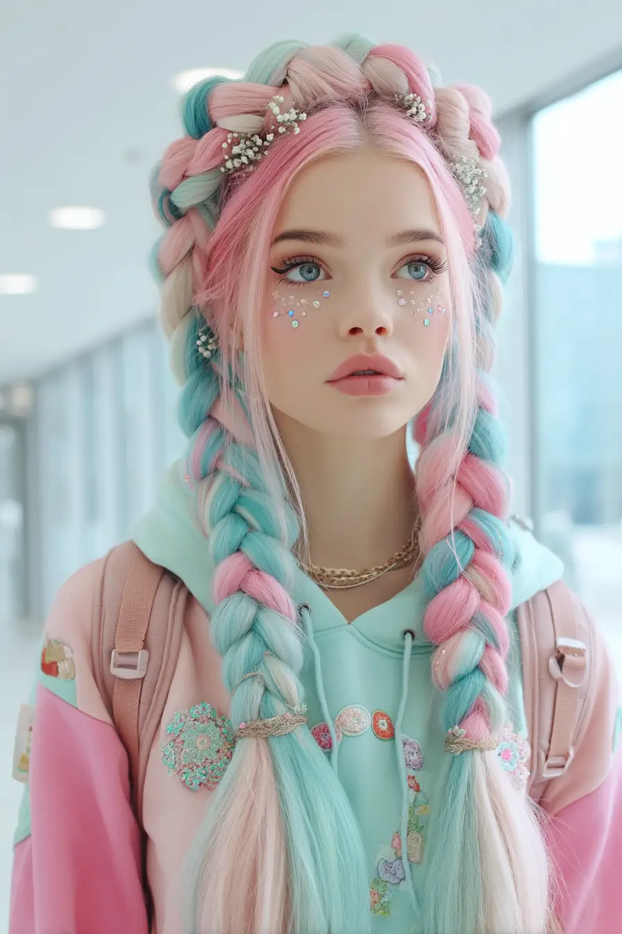 20 Stylish Hairstyles for Teenage Girls: Everyday Hair Inspo for School and Beyond 20 Pastel Fantasy Crown Braids