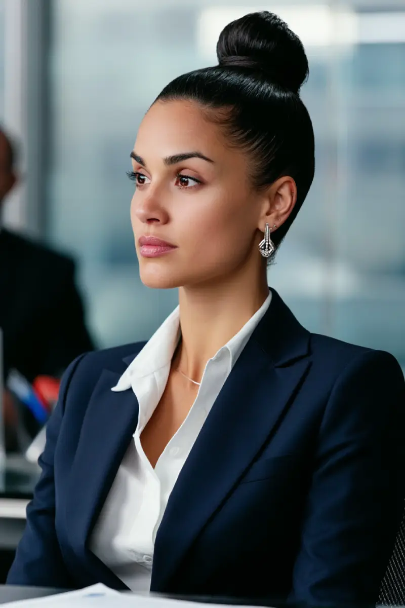 21 Stylish Hairstyles for Job Interviews: Sharp and Modern Looks to Stand Out 20 Polished Top Knot with Sleek Finish