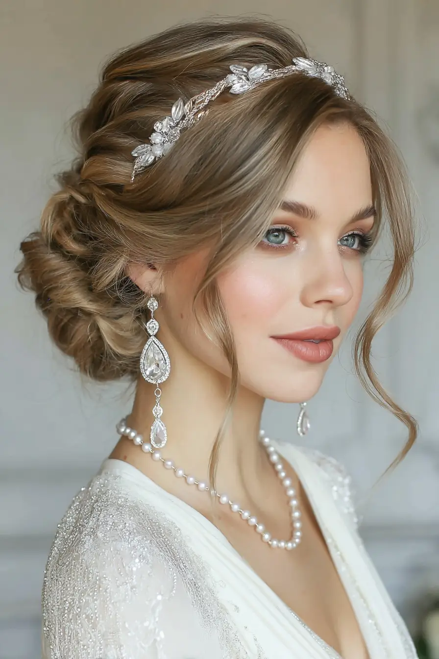 26 Bold Dance Hairstyles: Show-Stopping Styles for Stage and Studio 3 Romantic Twisted Chignon with Crystal Headband