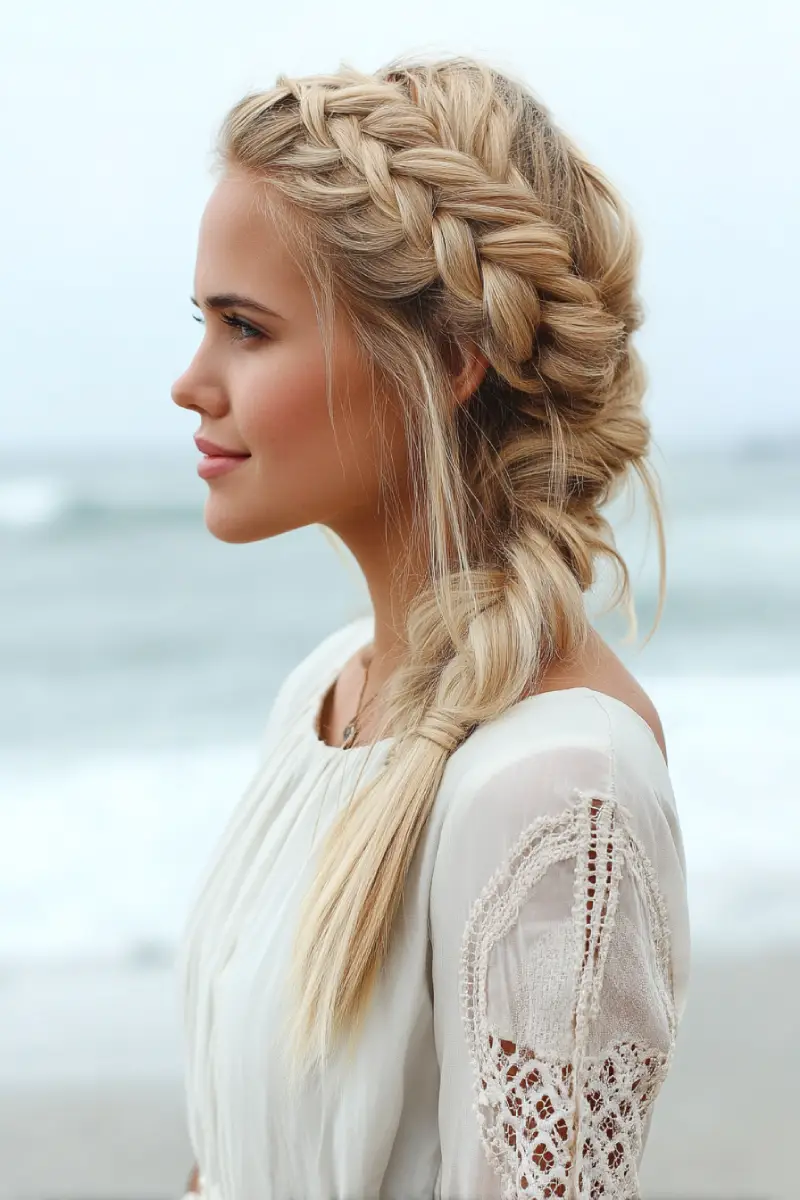 22 Refreshing Hairstyles for Swimming: Stylish Looks That Stay Put in the Water 5 Side Dutch Braid with Loose Ends