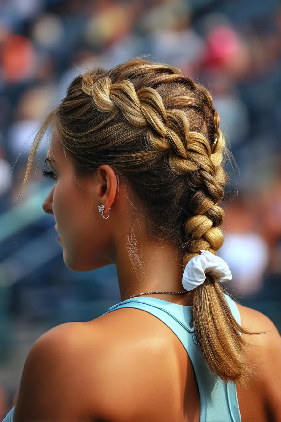 Side Dutch Braid with Scrunchie Tie-Off