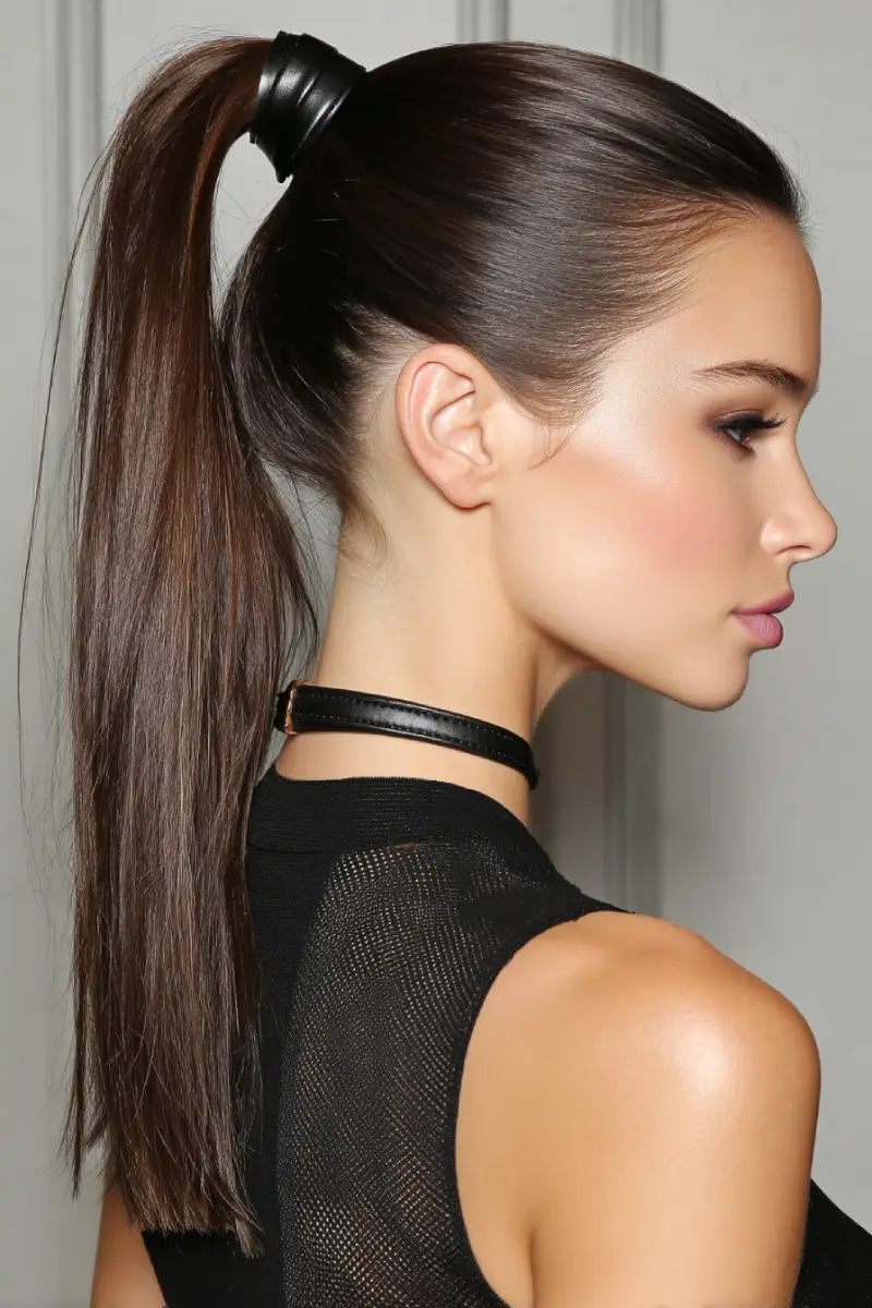 21 Stylish Hairstyles for Job Interviews: Sharp and Modern Looks to Stand Out 7 Sleek High Ponytail with Leather Wrap