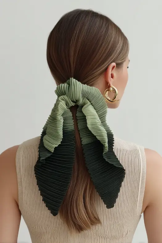 20 Bandana Hairstyles: Playful Looks to Refresh Your Everyday Style 18 Sleek Low Ponytail with Sculptural Pleated Bandana Bow