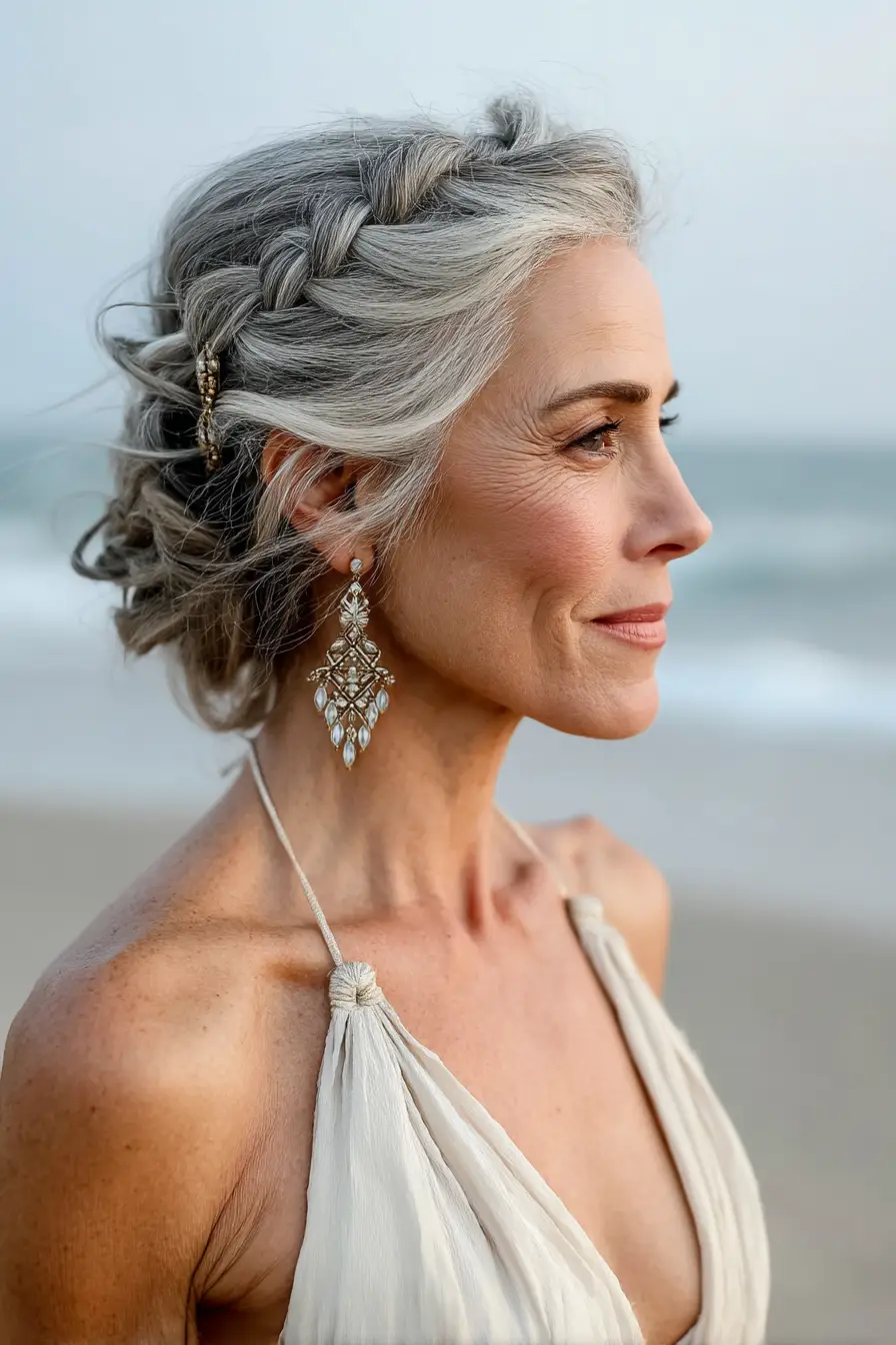 Textured Side Braid Updo with Soft Waves