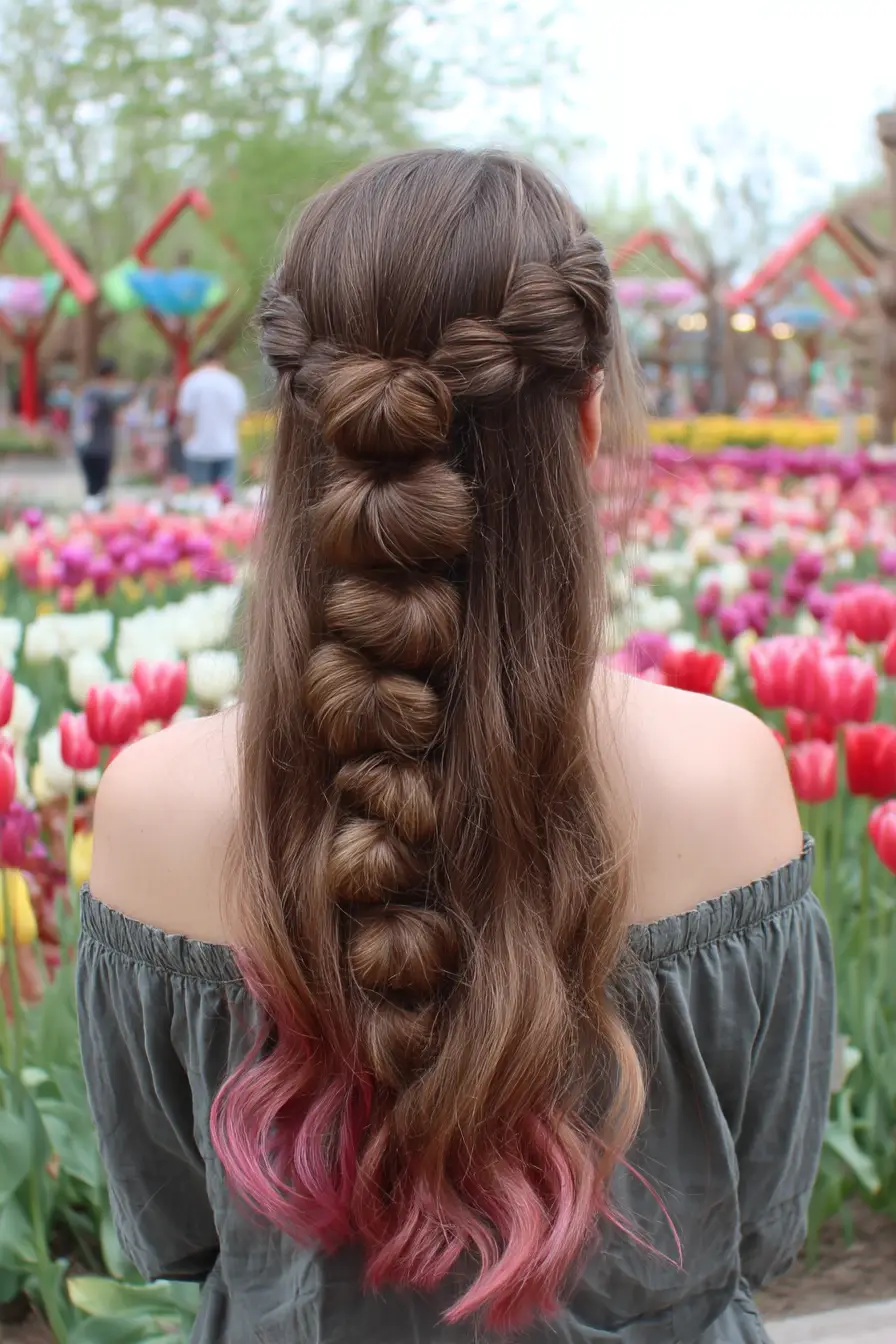 26 Bold Dance Hairstyles: Show-Stopping Styles for Stage and Studio 22 Twist Crown with Bubble Braid and Ombre Ends