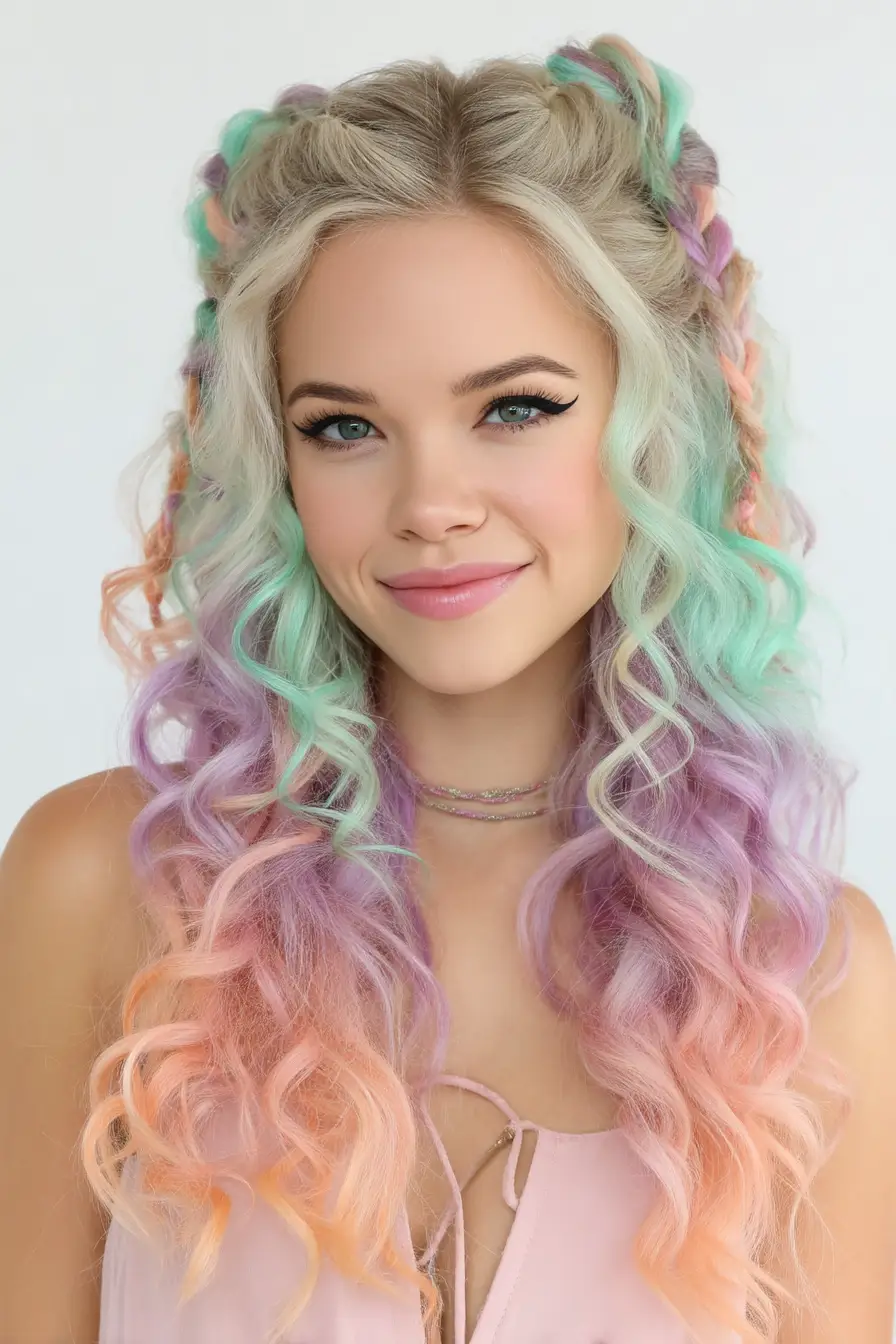 20 Stylish Hairstyles for Teenage Girls: Everyday Hair Inspo for School and Beyond 10 Unicorn Curls with Braided Crown Accents