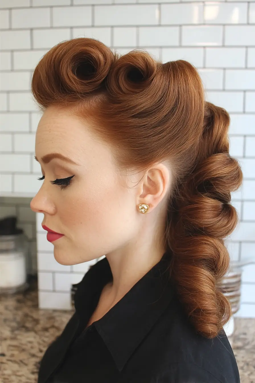 26 Bold Dance Hairstyles: Show-Stopping Styles for Stage and Studio 7 Vintage Victory Roll Mohawk