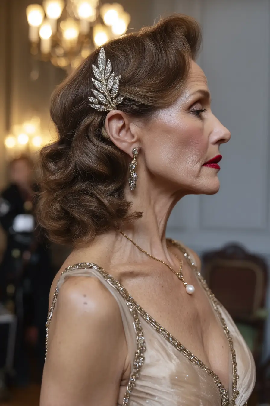 Vintage Waves with Jeweled Leaf Clip