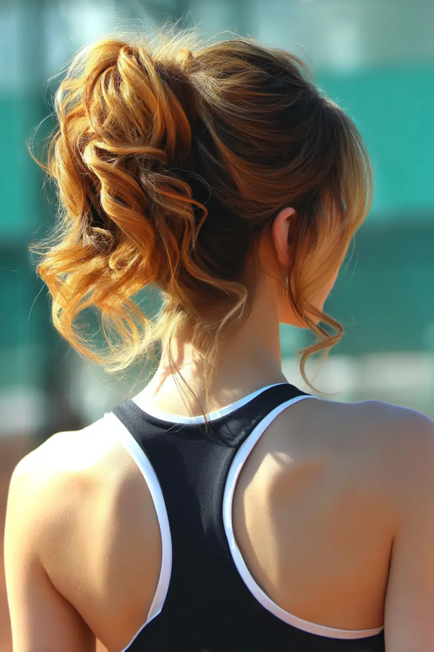 Voluminous Curly Updo with Loose Fringe