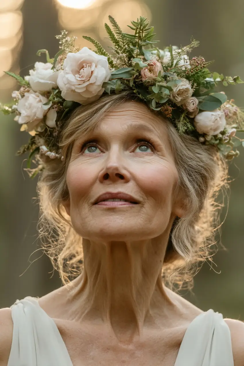 Whimsical Floral Crown with Tousled Updo