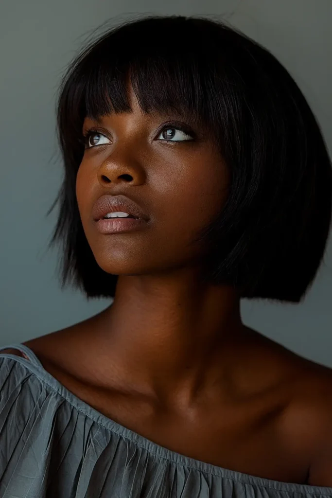 1. Sleek Chin-Length Bob with Bangs