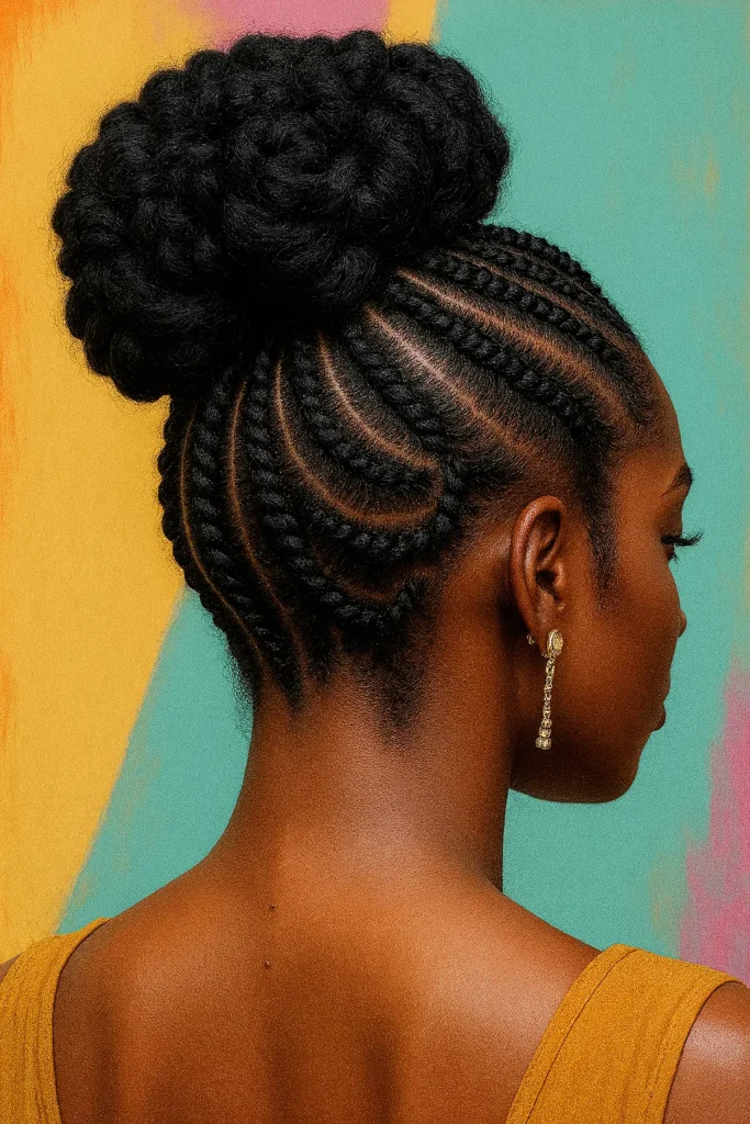 10. Cornrow Braided Bun Updo