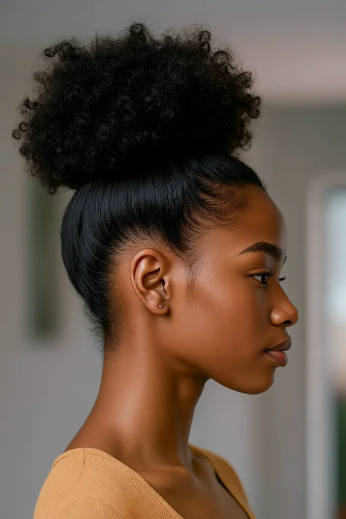 11. Sleek Puff Bun Updo for Black Women