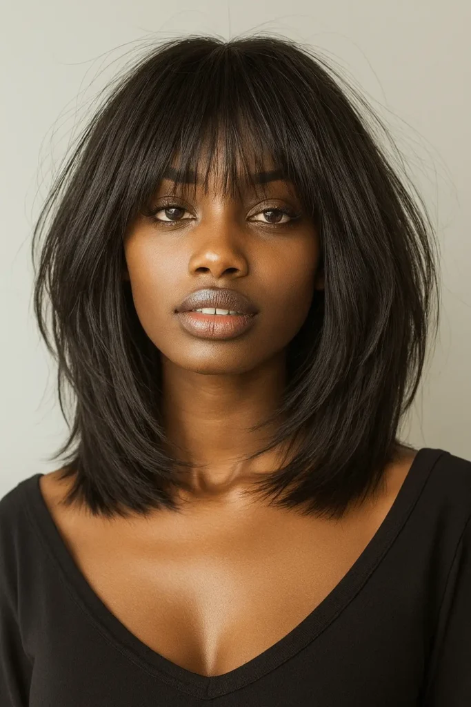 14. Layered Bob with Wispy Bangs