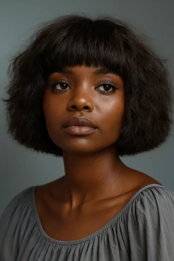 2. Textured Bob with Soft Bangs