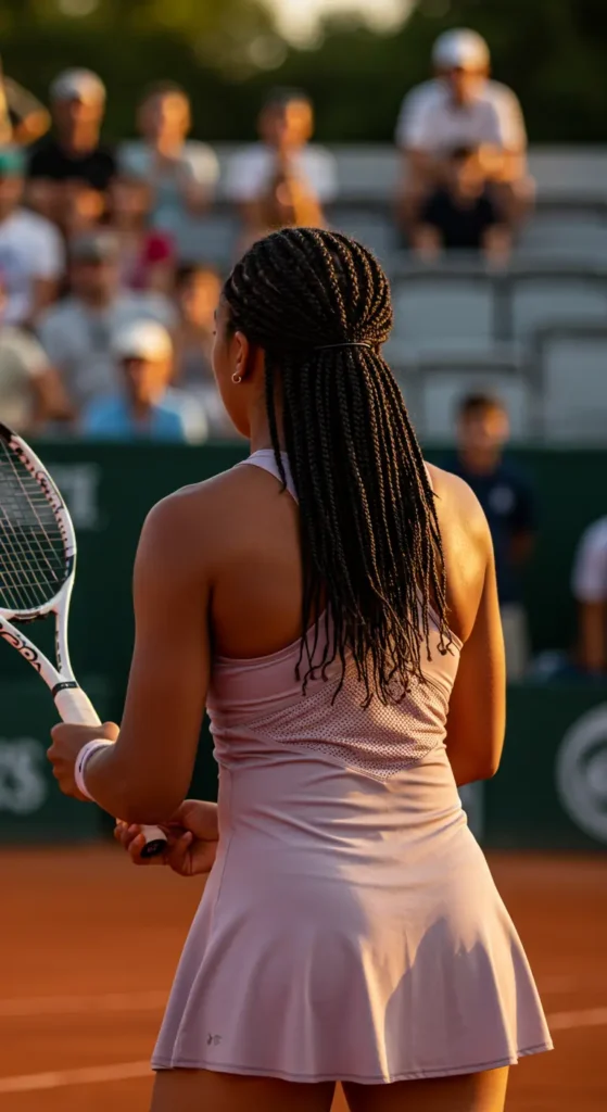3. Mid-Length Box Braids Pulled Back