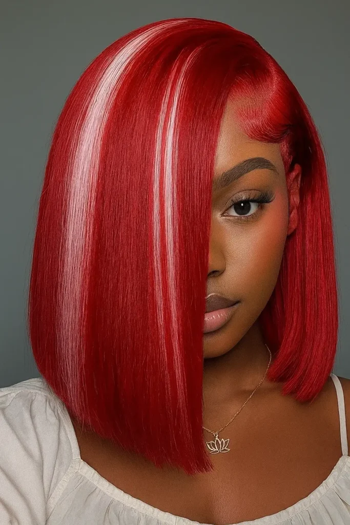 5. Red Side-Part Bob