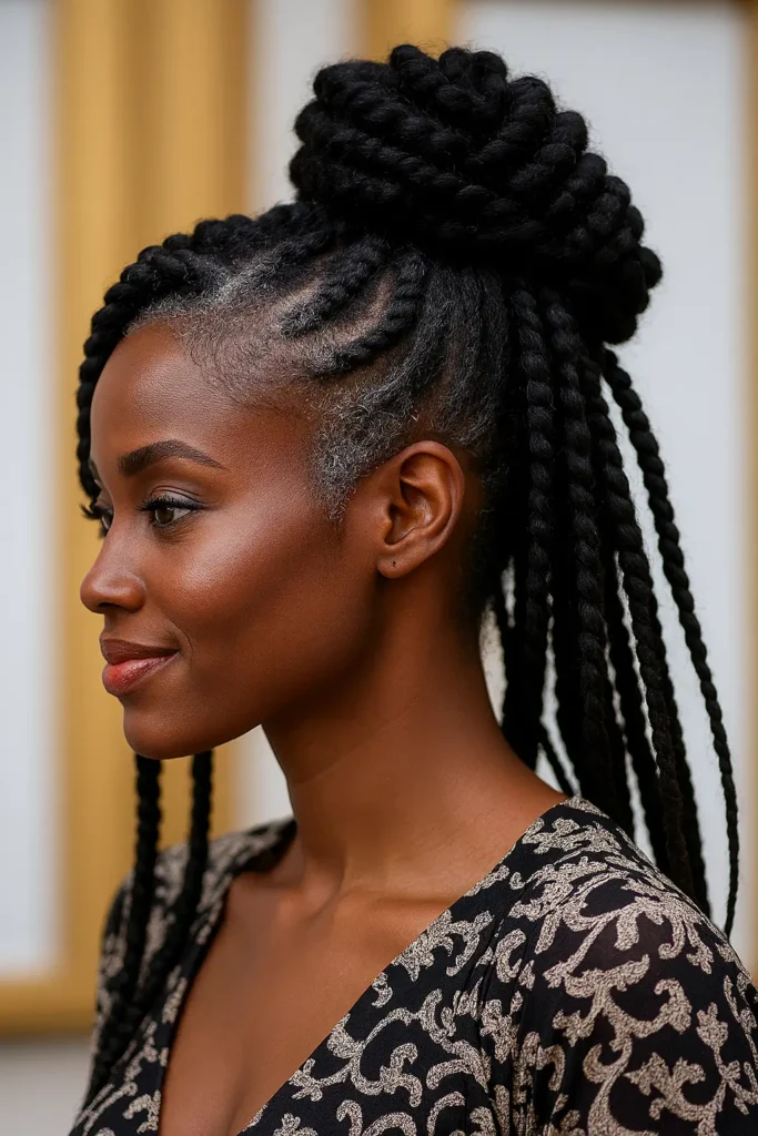 6. Braided Crown Bun with Cornrow Base