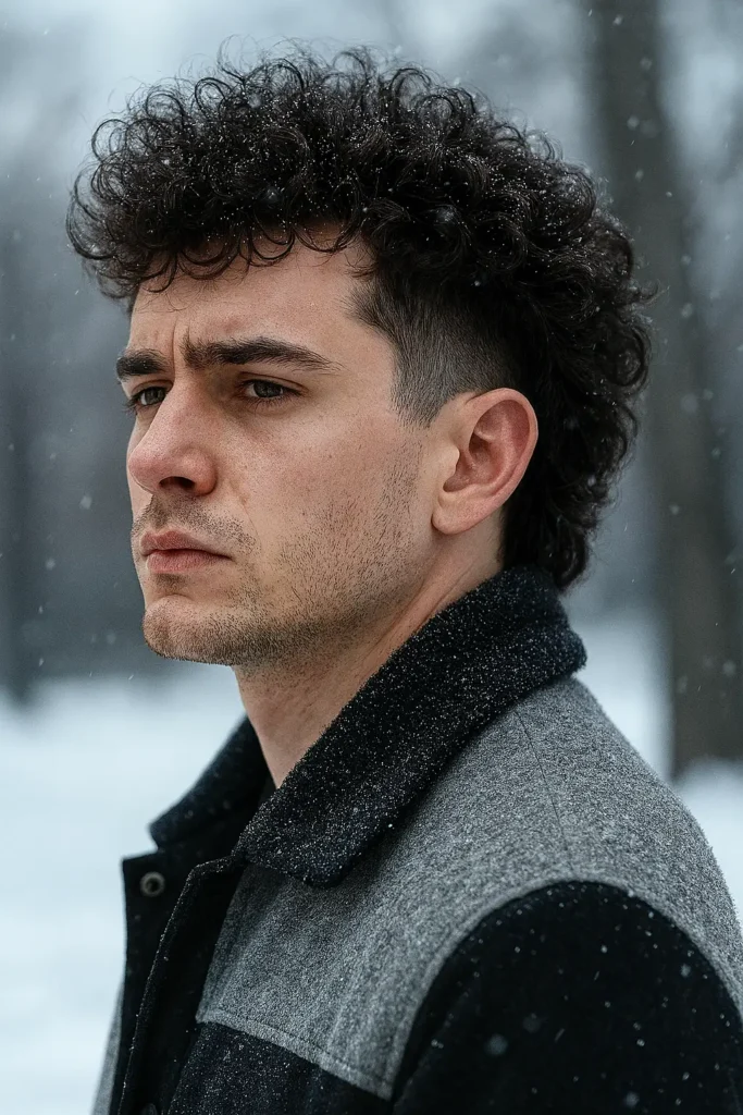 13. Curly Mullet with Tapered Neckline