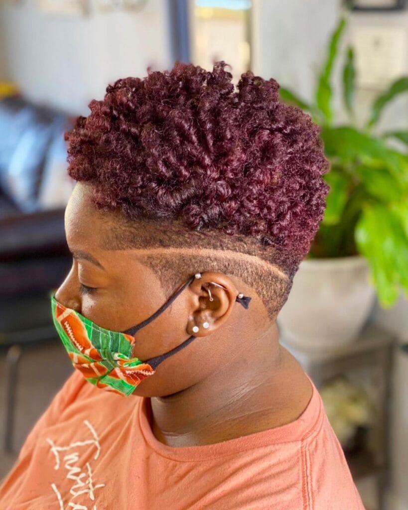 12. Burgundy Tapered Pixie with Design