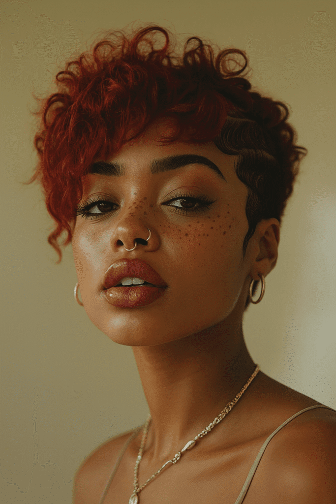 11. Bold Red Curly Pixie