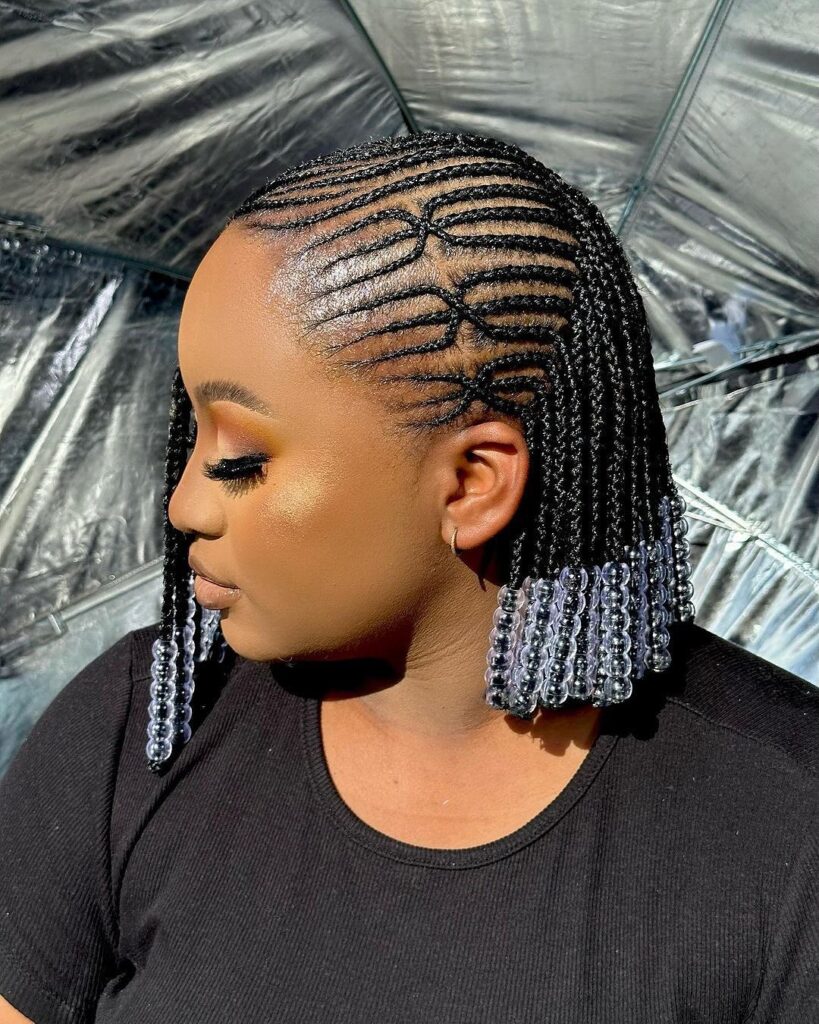 11. Side-Part Cornrows with Clear Beads