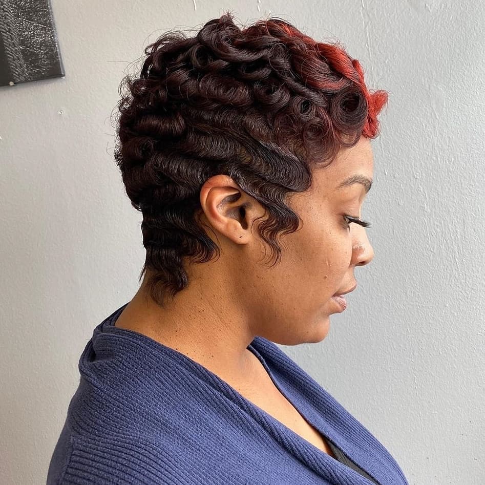 13. Red Accented Finger Wave Pixie